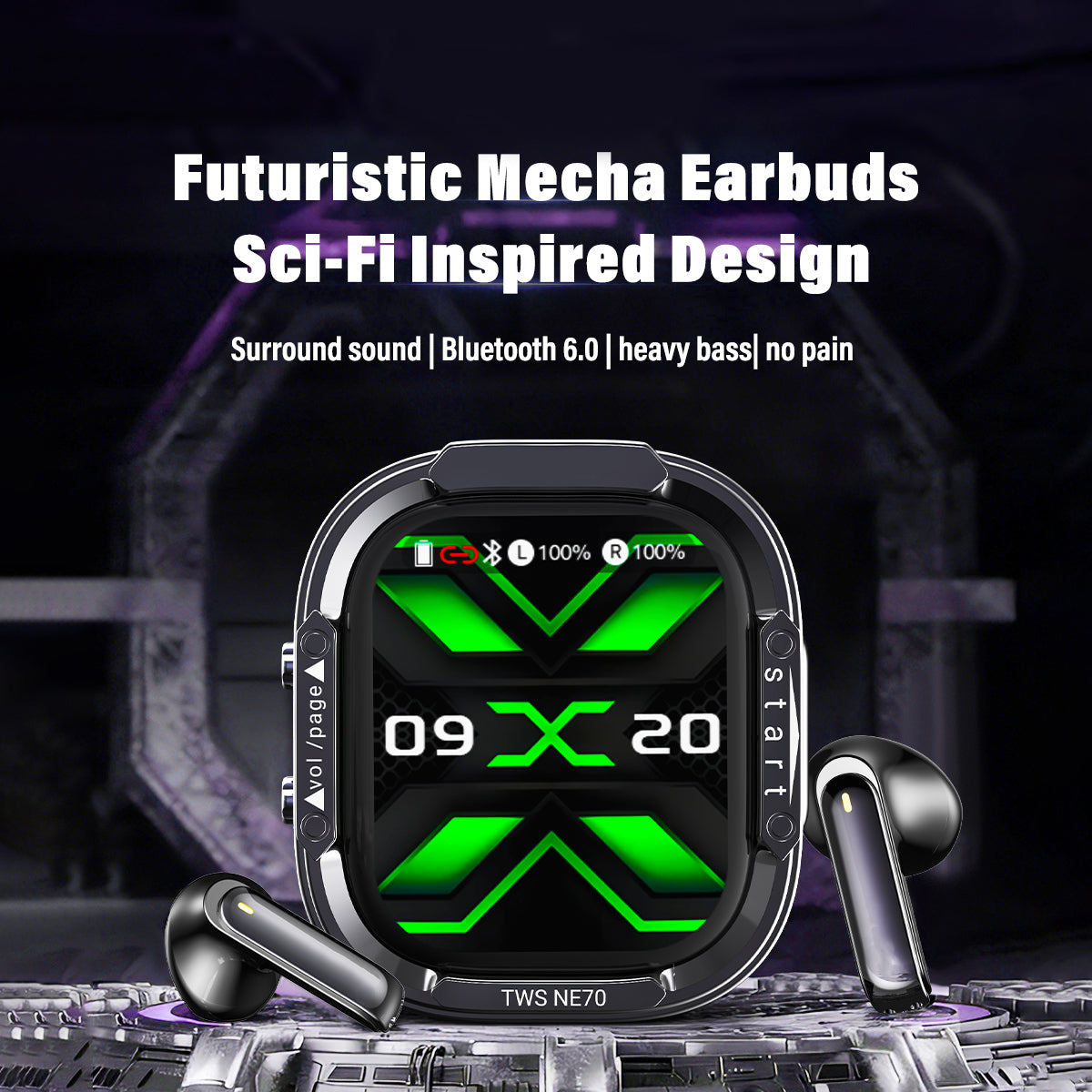 VOULAO NE70 Bluetooth 6.0 Wireless Earbuds with LED Display