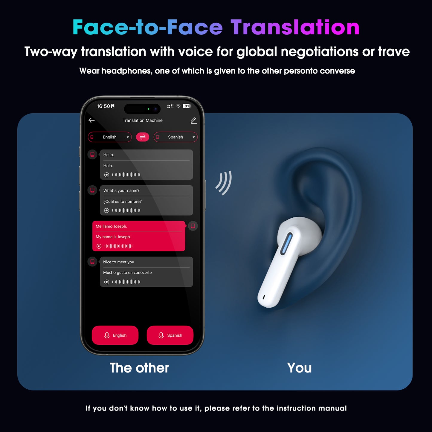 VOULAO NE49 AI Translation Wireless Bluetooth Earphones